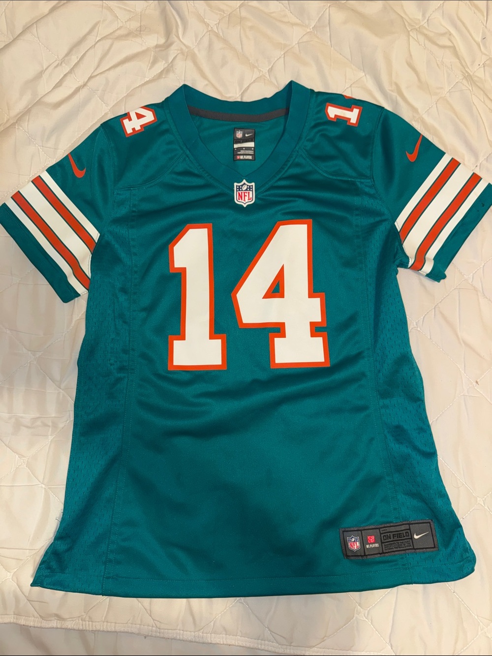Nike Kids Teal Football Jersey #14 with White & Orange Accents